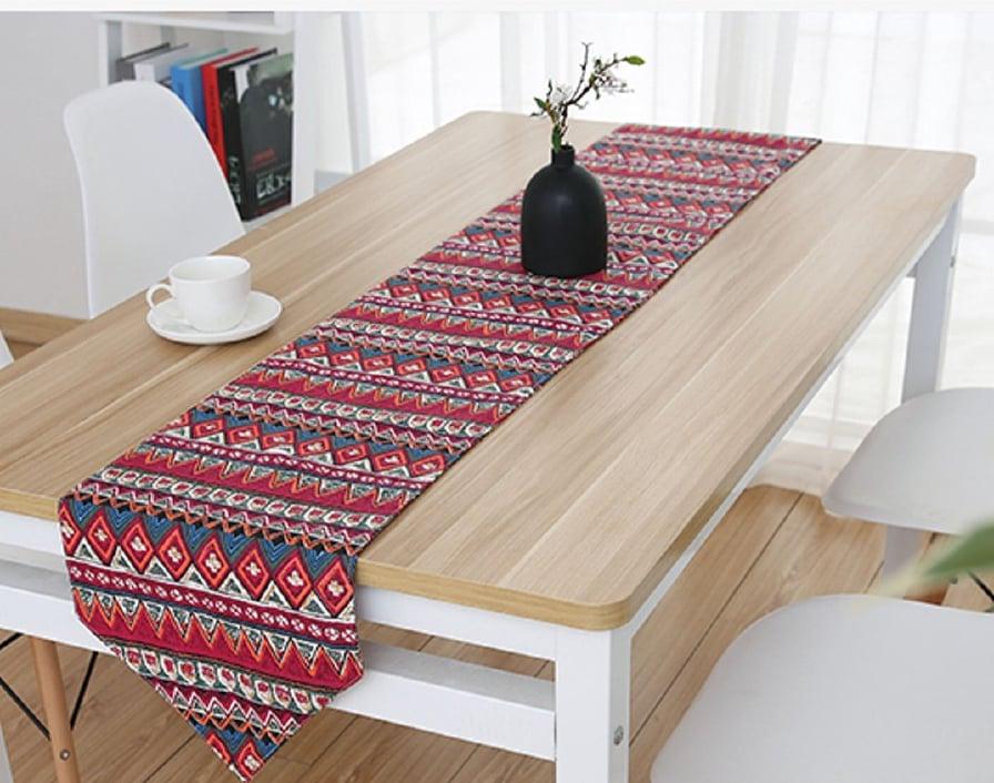 [HCM]Khăn trải bàn dài tam giác thổ cẩm đỏ