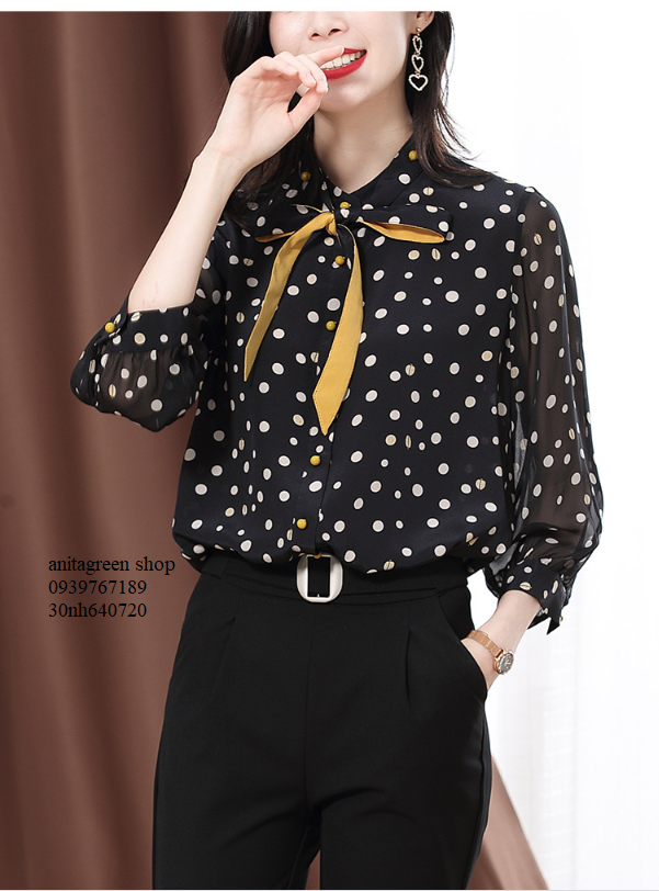 nh640720-SƠ MI NỮ CHẤM BI THẮT NƠ