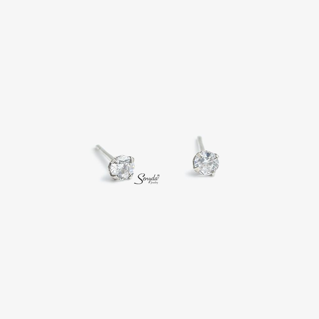 Bông tai nụ đá 3mm bạc Ý cao cấp BT200