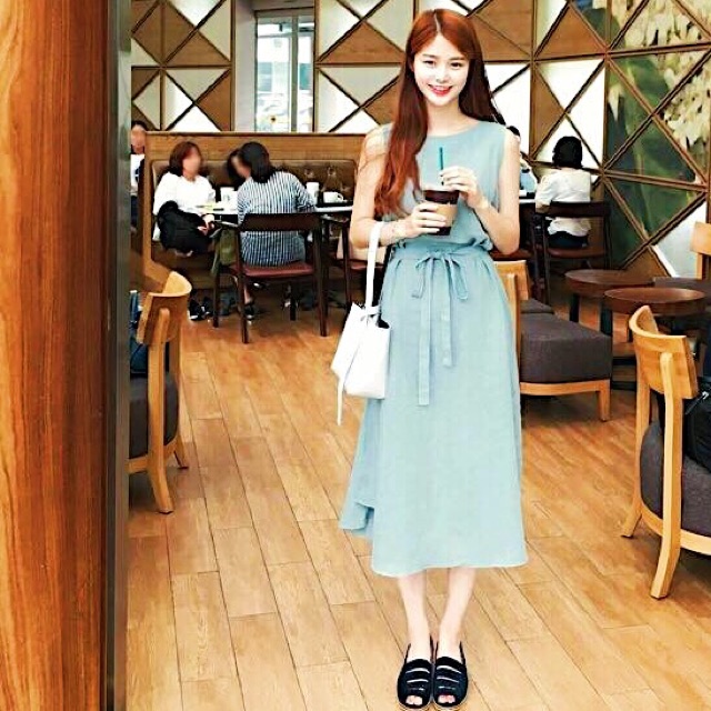 Đầm mint cột eo
