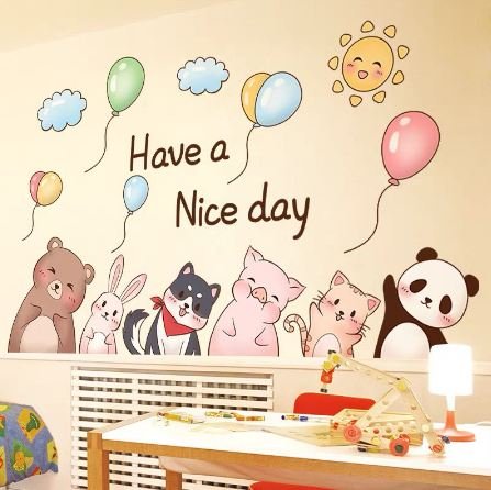 Decal dán tường đội thú bóng bay - trang trí phòng bé - thuthaodecor