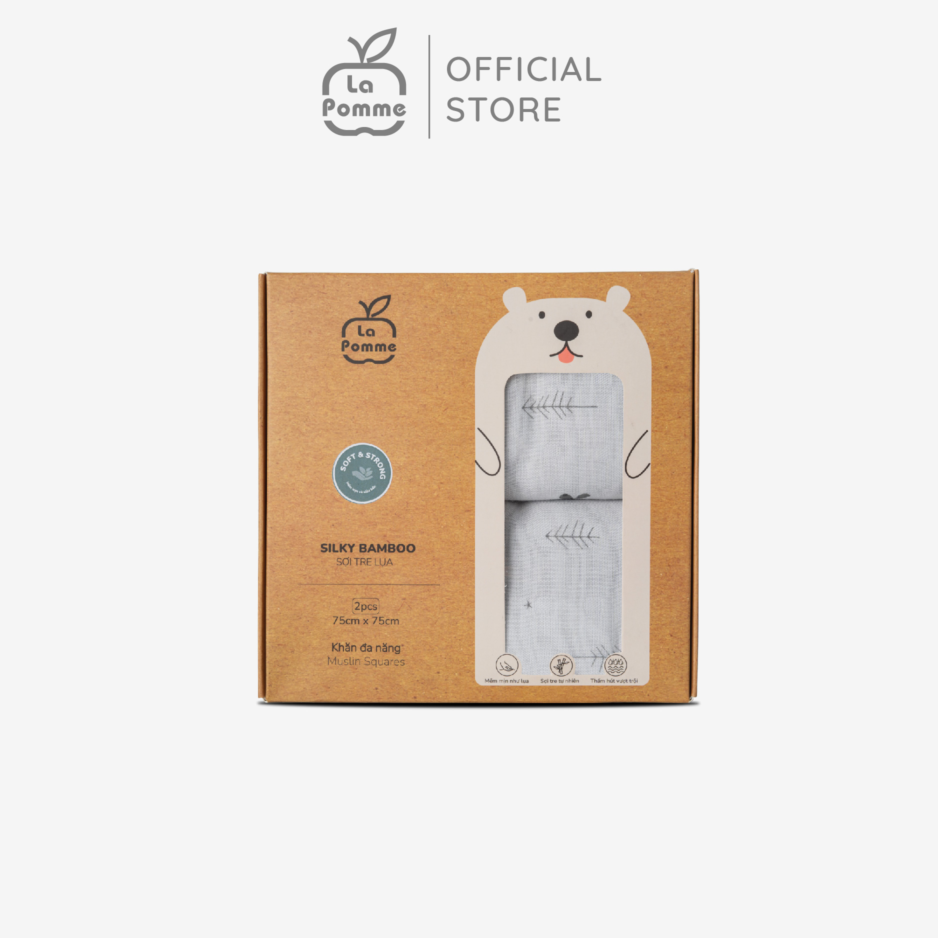 K002 Set 2 khăn sữa sợi tre lụa La Pomme - 75x75cm Hươu