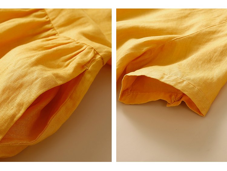 Váy suông [ chất linen +màu vàng trẻ trung+cổ V]- Đầm suông linen Đũi Việt