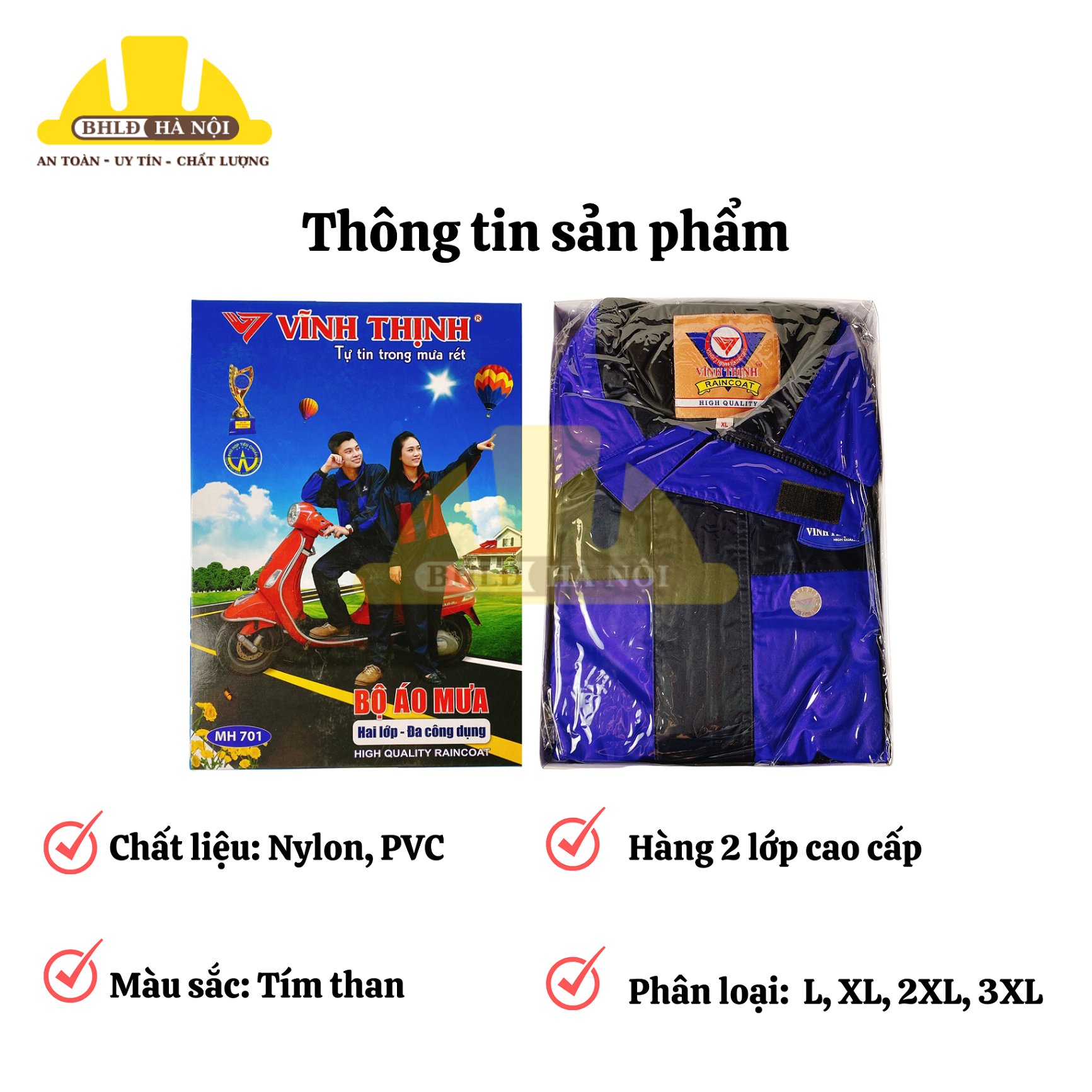 Bộ áo mưa 2 lớp cao cấp Vĩnh Thịnh (hàng chính hãng)