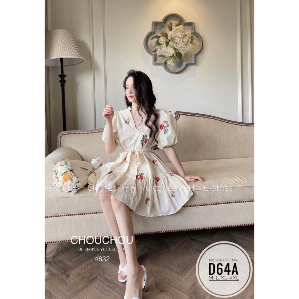 BIGSIZE  ĐẦM XOÈ HOA CỔ V (ảnh thật)