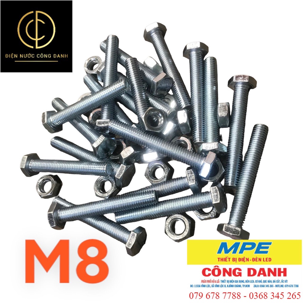bulon M8 (8li) nhìu kích cỡ ( bịch 20 con kèm tán)