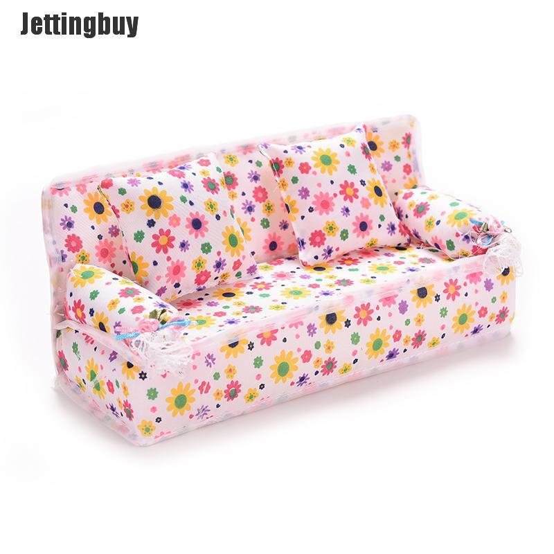 Jettingbuy 3 Pcs/set Sofa Couch 2 Cushions For Barbies Kids Dollhouse Furniture Printing