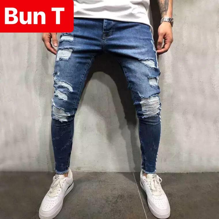 QUẦN JEAN NAM CHẤT BÒ XANH WASH 2 SỌC XƯỚC KIỂU MỸ SIÊU CO GIÃN TT-10 TRANGBUN FASHION