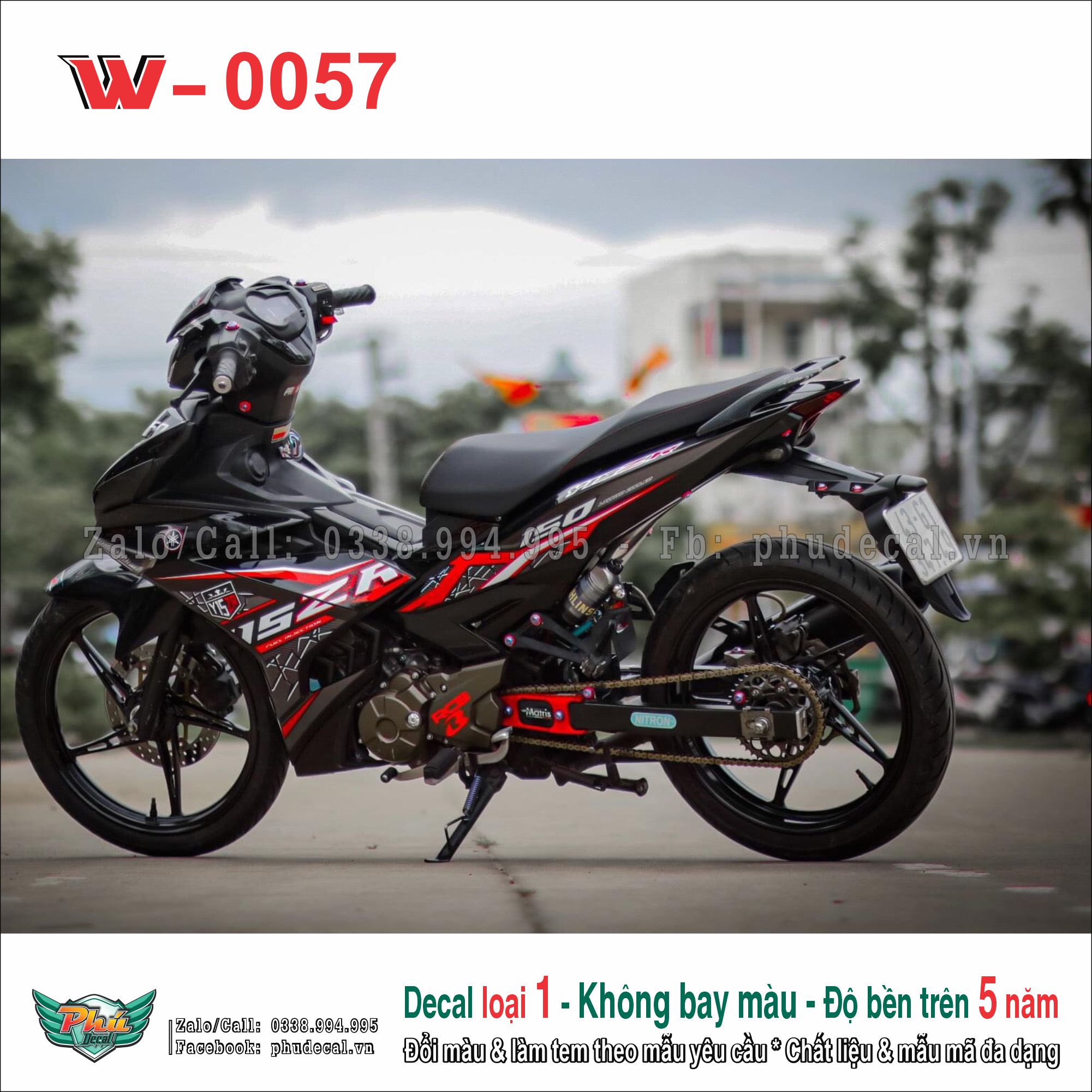 Tem rời Dán Xe Exciter 150 đen chỉ đỏ y15zr (13)
