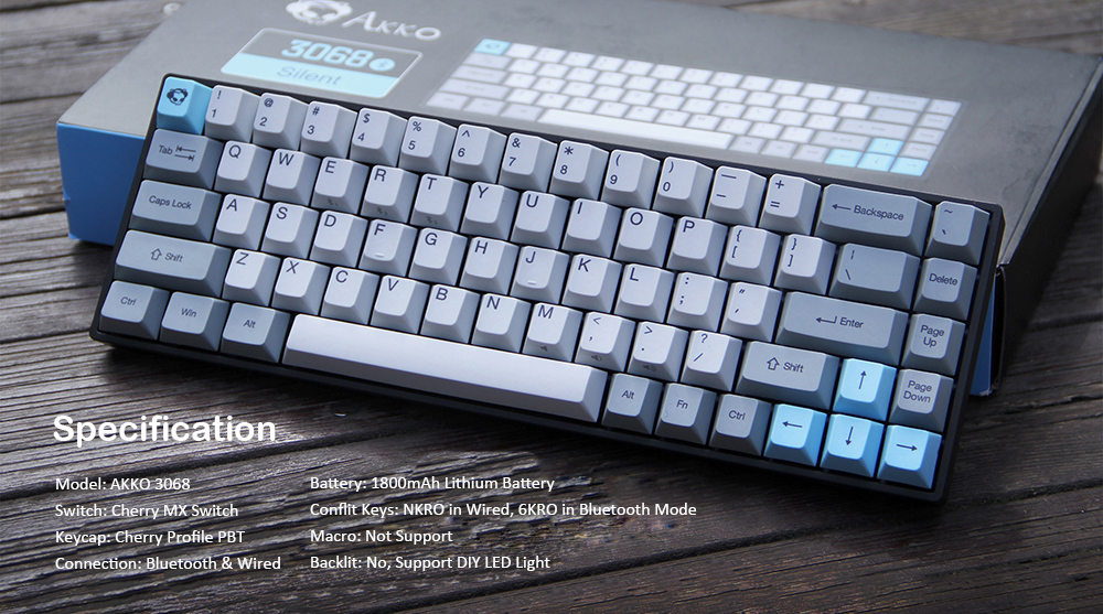 AKKO 3068 - Silent Bluetooth Wired Dual Mode PBT Keycap Cherry MX Switch Mechanical Keyboard