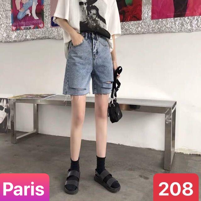 QUẦN SHORT SỌT JEAN LỬNG KIỂU NGỐ NỮ CHẤT BÒ XANH RÁCH HÀN QUỐC LƯNG CAO NÂNG MÔNG PR-208 - PARIS FASHION