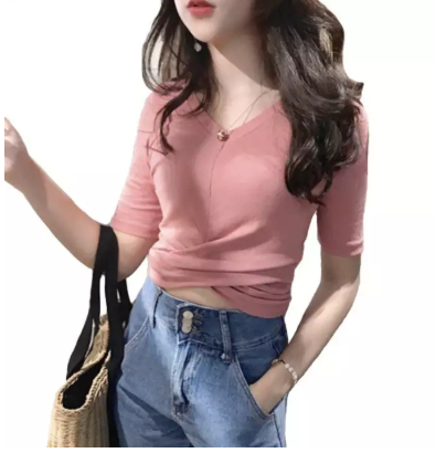 Áo thun croptop xoắn eo tay ngắn cực đẹp, vải gân mịn dày