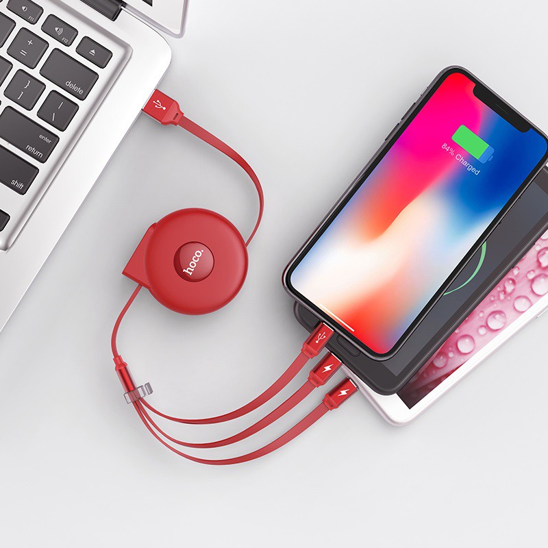 Cáp Sạc Dây Rút 3 Đầu Hoco U50 IPhone - Micro Usb - Type C 1M - BH 3 Tháng 1 đổi 1
