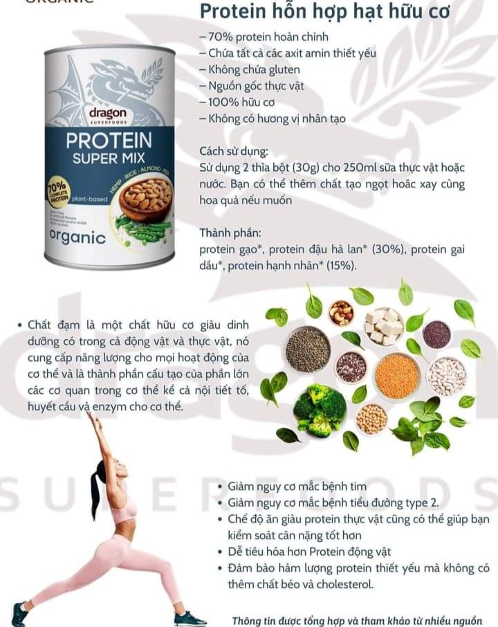 Bột Protein Shake Super Mix hữu cơ Dragon Superfoods (500g)