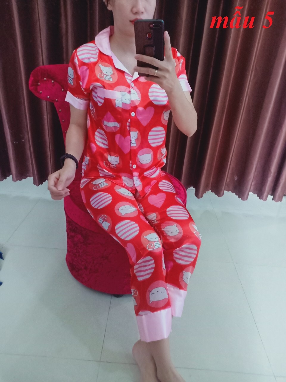 [HCM]Đồ Bộ Pijama Tay ngắn +phi lụa- Dưới 60kg-017