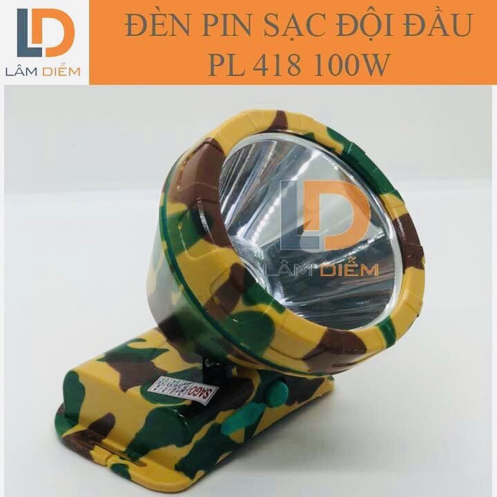 Đèn pin sạc đeo đầu lính led siêu sáng loại tốt cầm pin choá lớn 8cm 100w PL 418