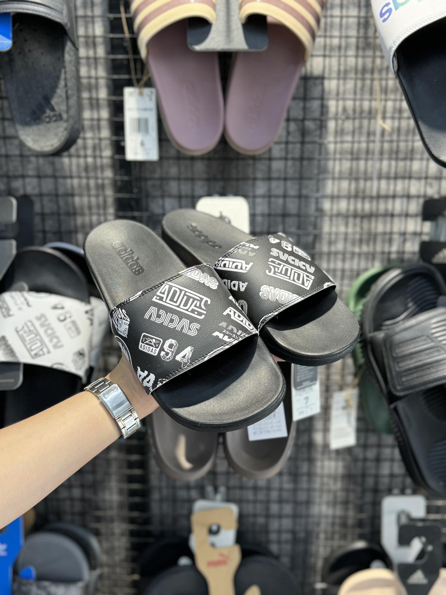 Dép Chính Hãng Adidas Adilette Comfort Black/Multi Logos Shop Xám Store