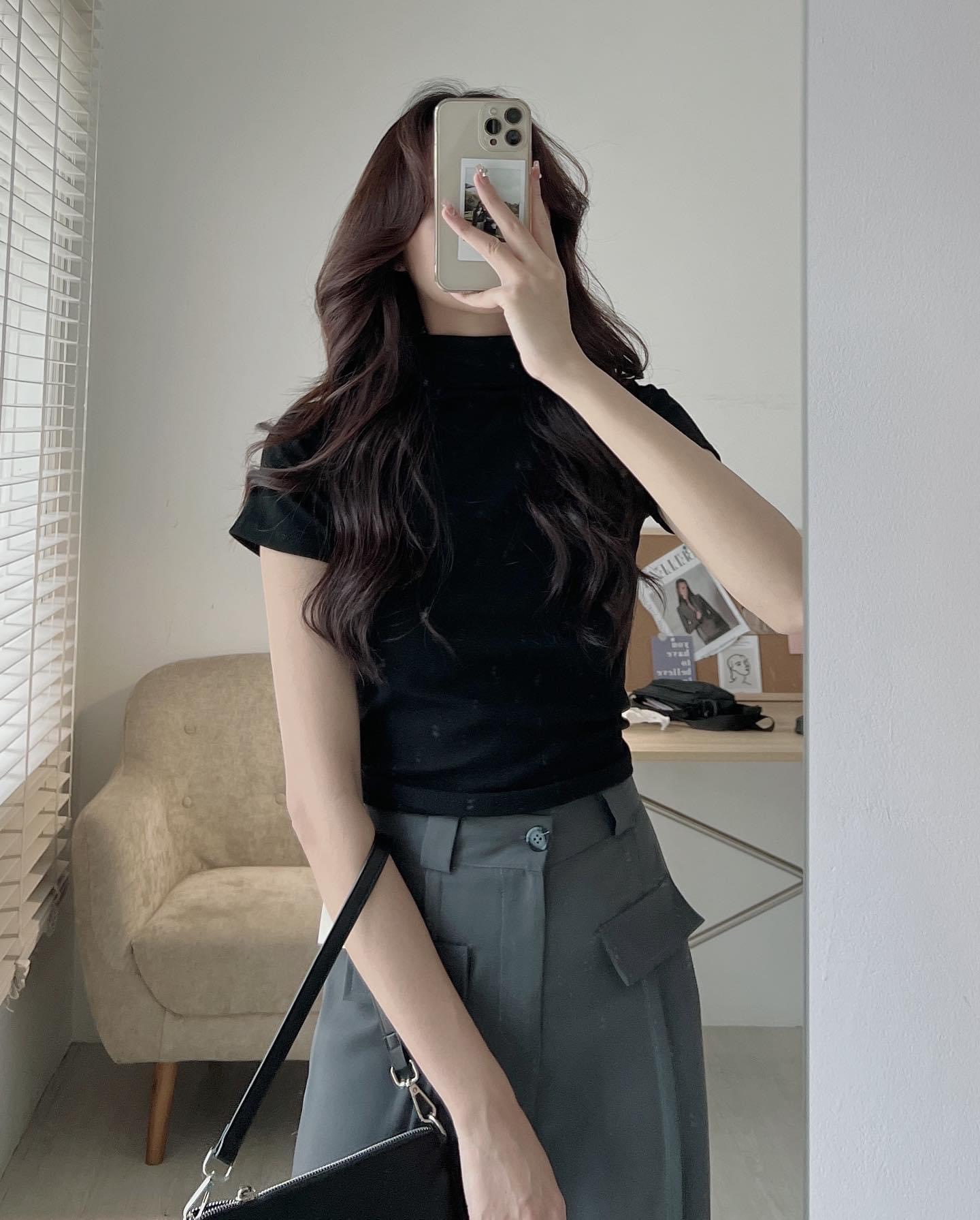 Áo phông cộc tay cổ lọ basic - 247storefashion - ao83680