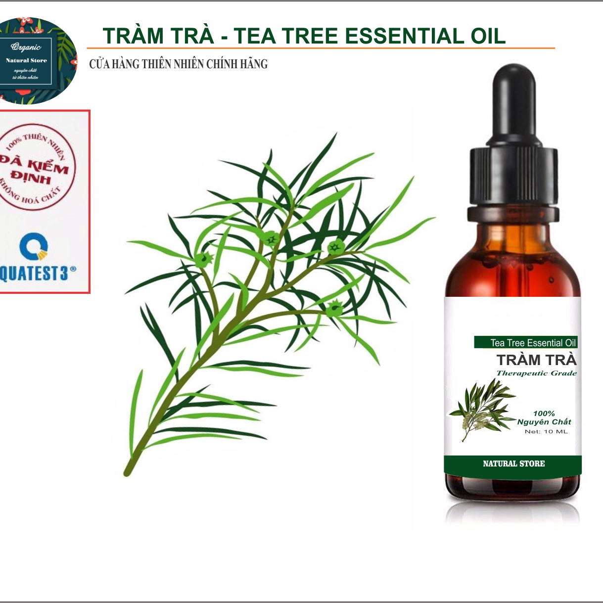 [HCM]10ML Tinh dầu tràm trà ( Tea Tree Oil ) nguyên chất Organic