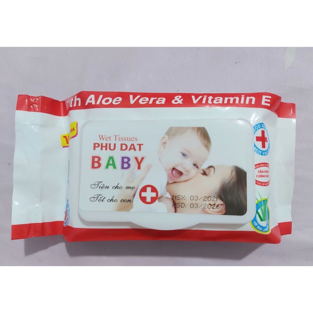 KHĂN ƯỚT / GIẤY ƯỚT BABY PHÚ ĐẠT 100 tờ (1 gói)