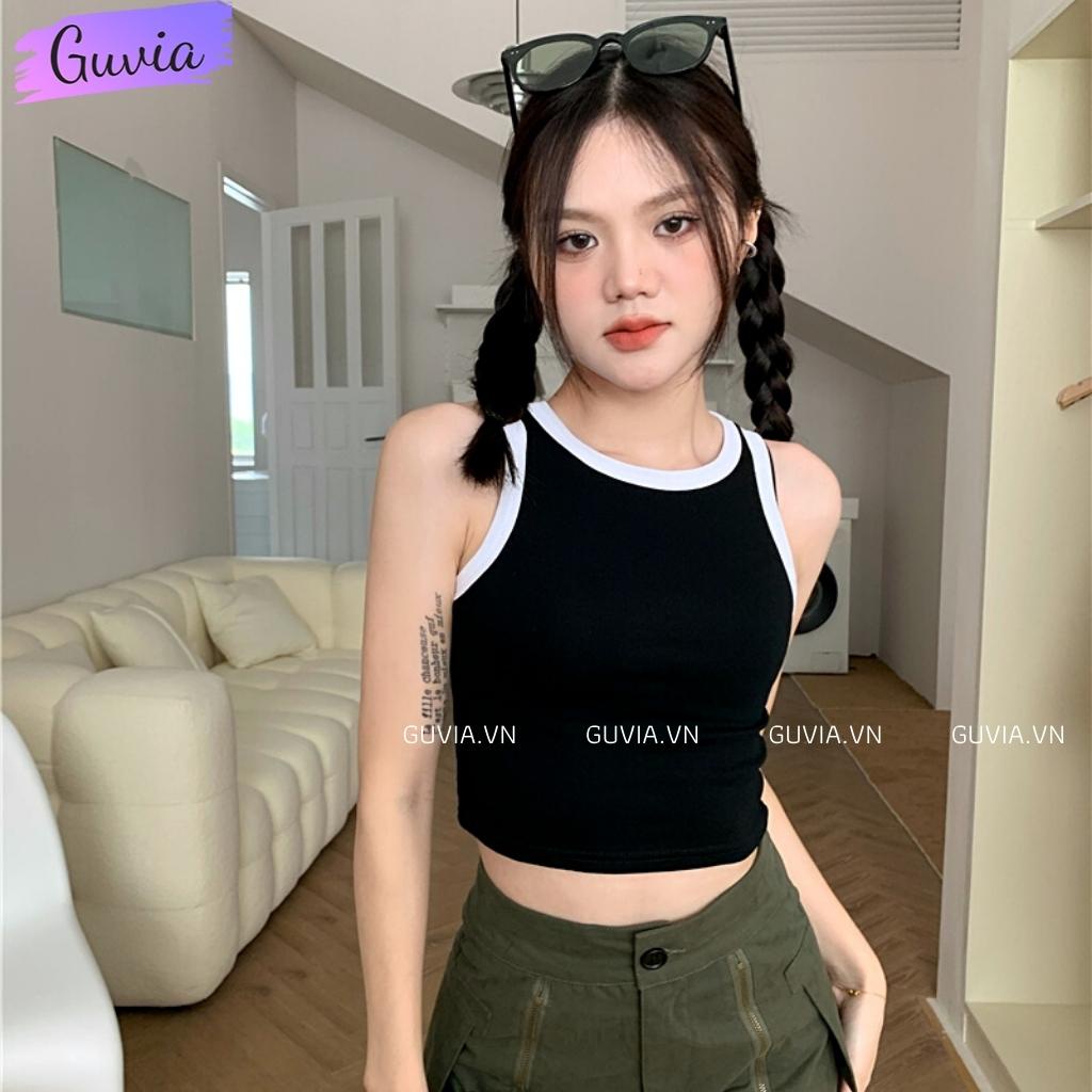 Áo croptop ba lỗ phối viền basic trơn nữ thun gân kiểu ôm body