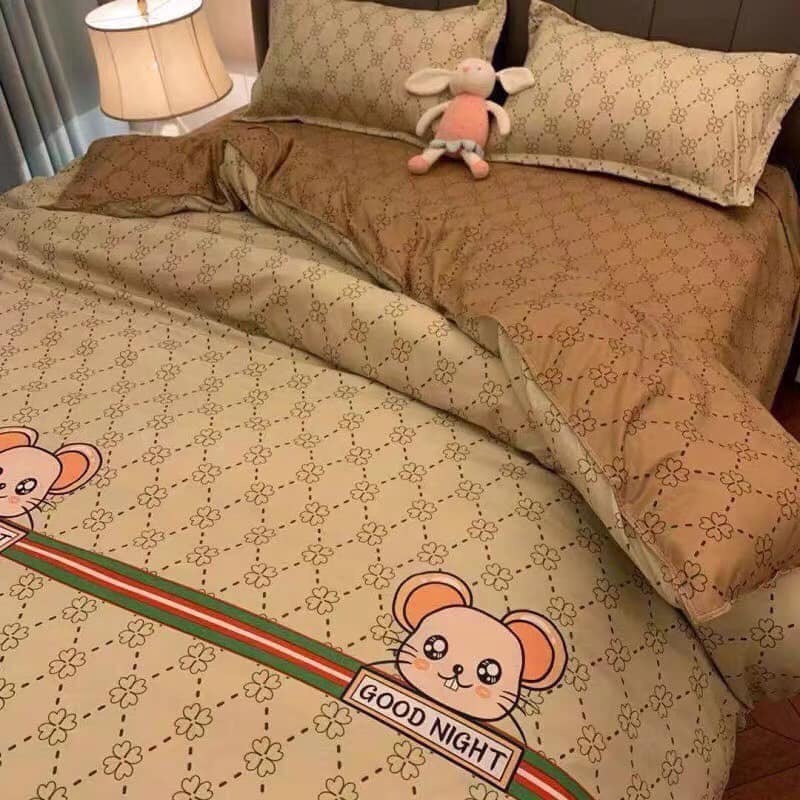 Set 3 Món Ga Gối Poly Mẫu Chuột Nâu