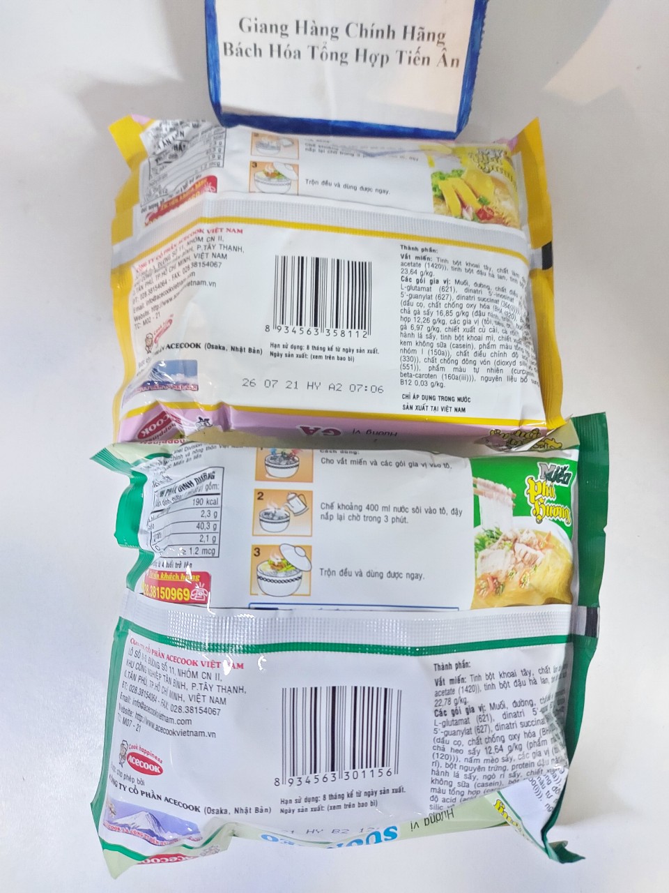 Combo Mì Tôm , Miến ACECOOK, Gấu đỏ Chay, OMACHI