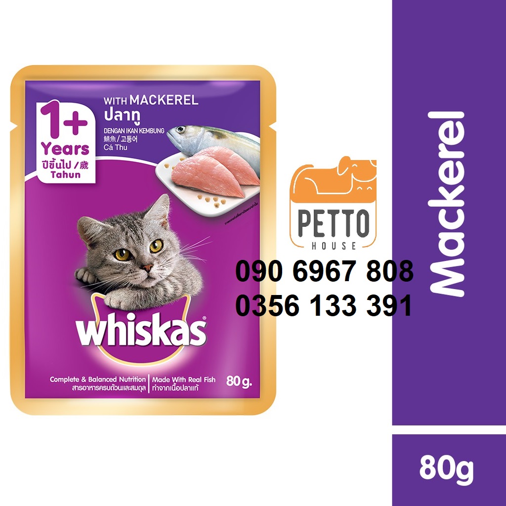 Thức ăn ướt cho mèo Sốt cá thu Whiskas Mackerel 80g