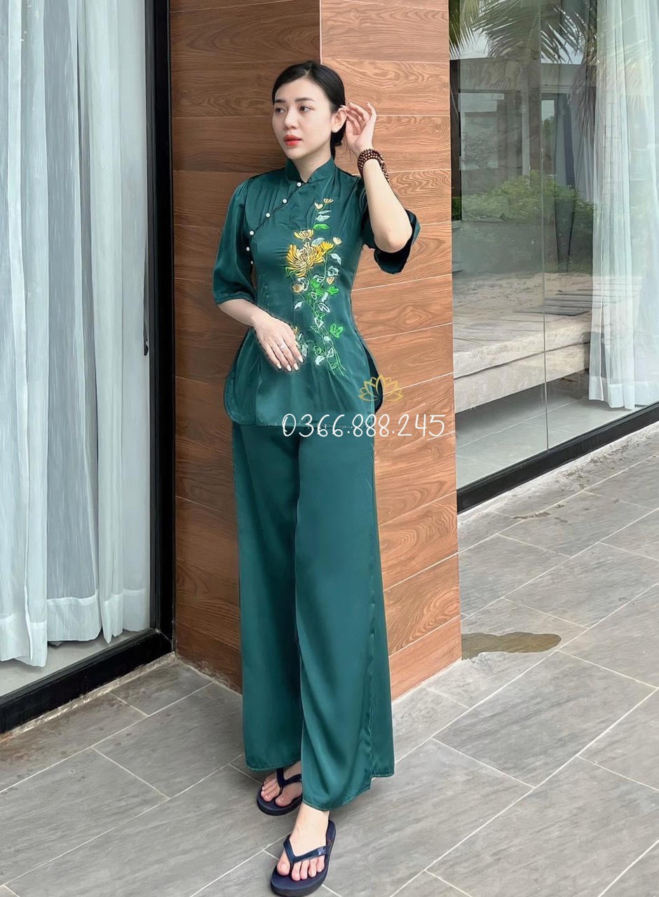 Đồ Lam Đi Chùa Thiết Kế Cao Cấp Chất Vải Lụa L14