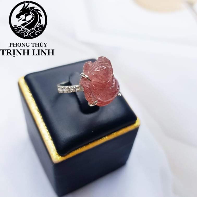 NHẪN BẠC HỒ LY THẠCH ANH DÂU TÂY HỒNG (INBOX ĐẶT SIZE)