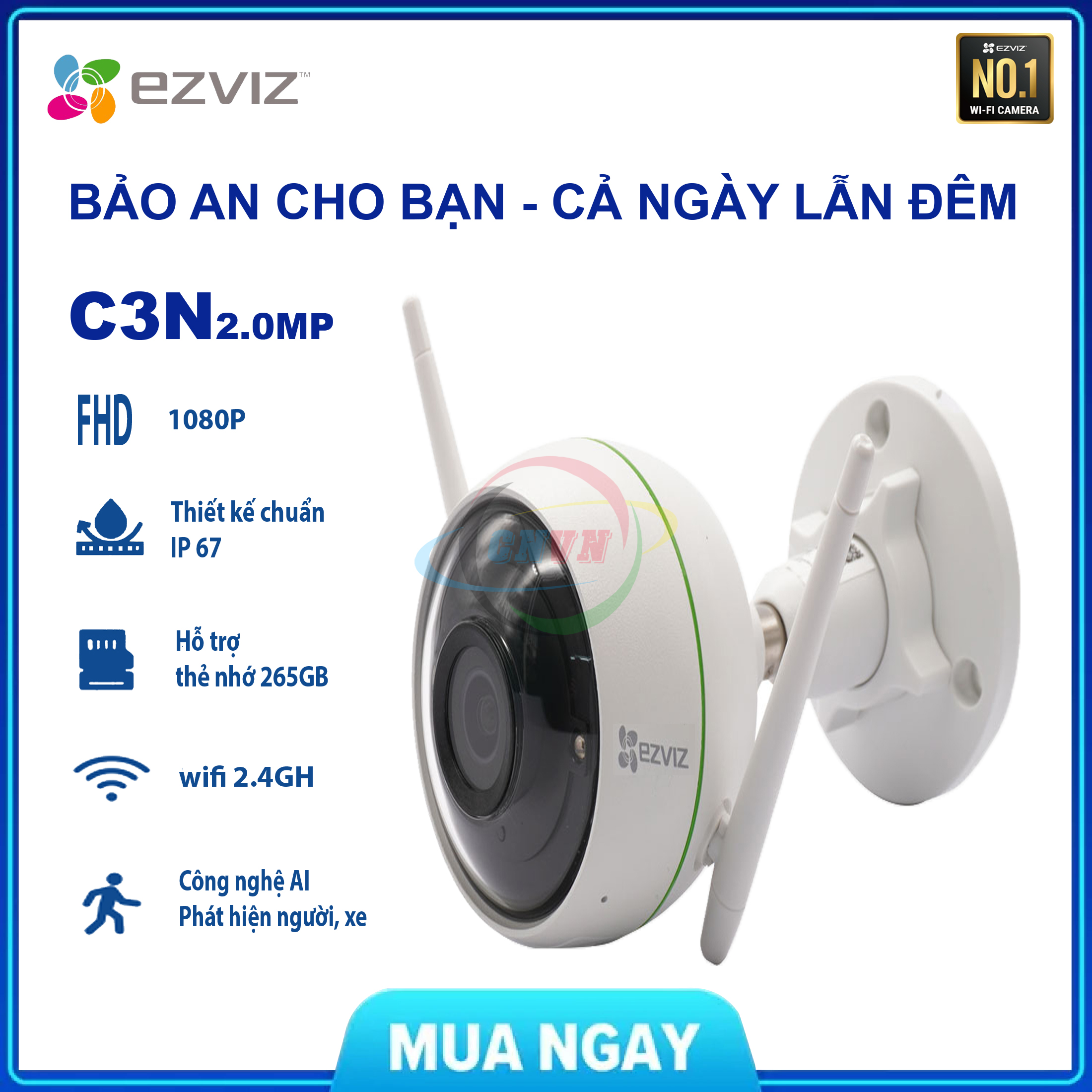 (PHÂN PHỐI CHÍNH THỨC) Camera Wifi EZVIZ C3N Full HD 1080P Có Màu Ban Đêm , Có Đèn Báo Động , Báo Động AI - Công Nghệ Việt Nam