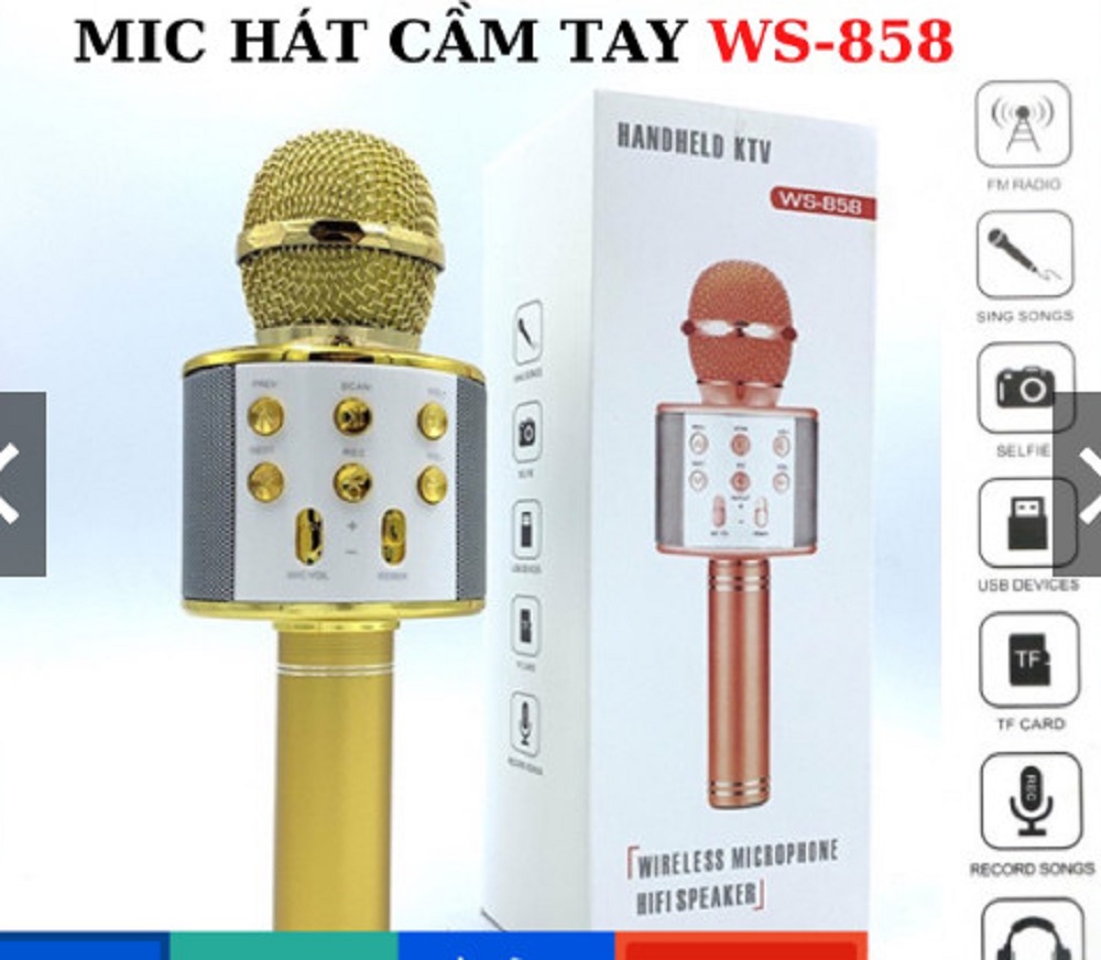 Loa kèm Mic Ws-858, Micro Bluetooth Không Dây Vừa Nghe Nhạc Vừa hát
