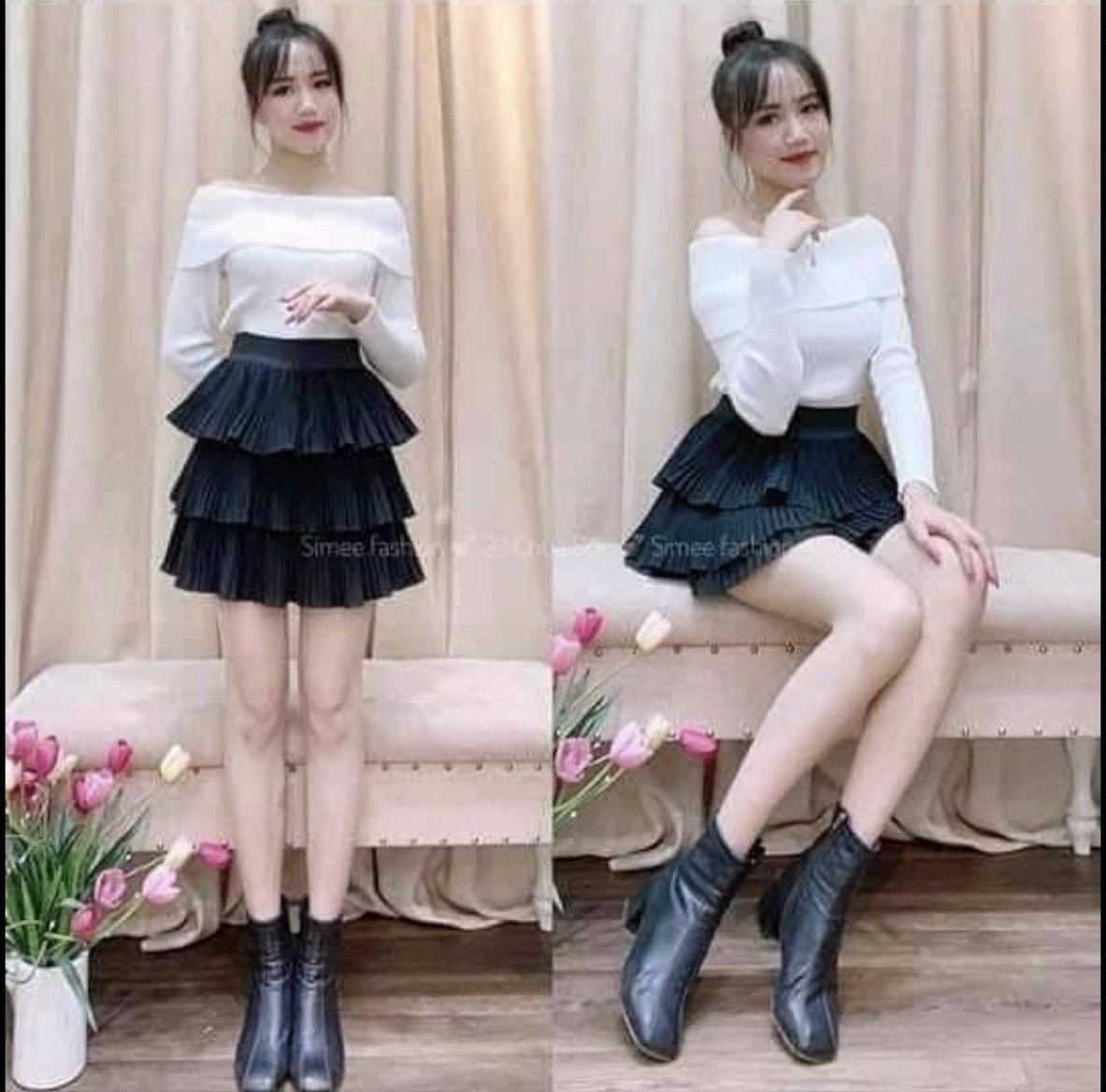 chân váy dập ly 3 tầng voan mềm mịn