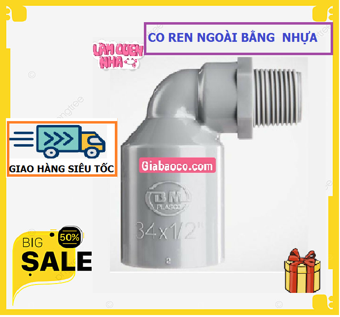 Co ren ngoài bằng nhựa - bình minh pvc: phi 21mm, phi 27mm,phi 34mm , 21x rn 27, 27x rn 21, 27x rn34, 34x rn21, 34xrn27