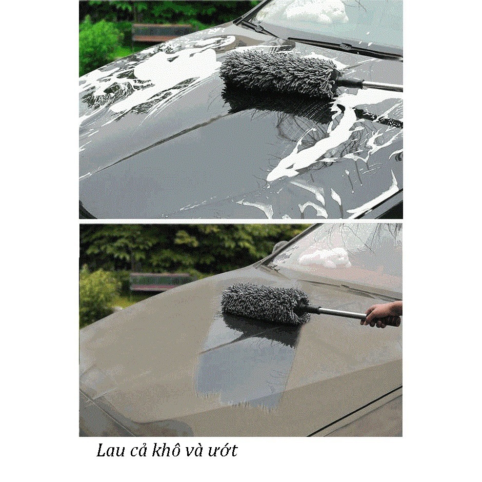 Cây chổi tròn lau bụi bằng sợi dầu, cán dài kim loại rửa xe, dọn nội thất cho xe hơi, xe ô tô, xe tải