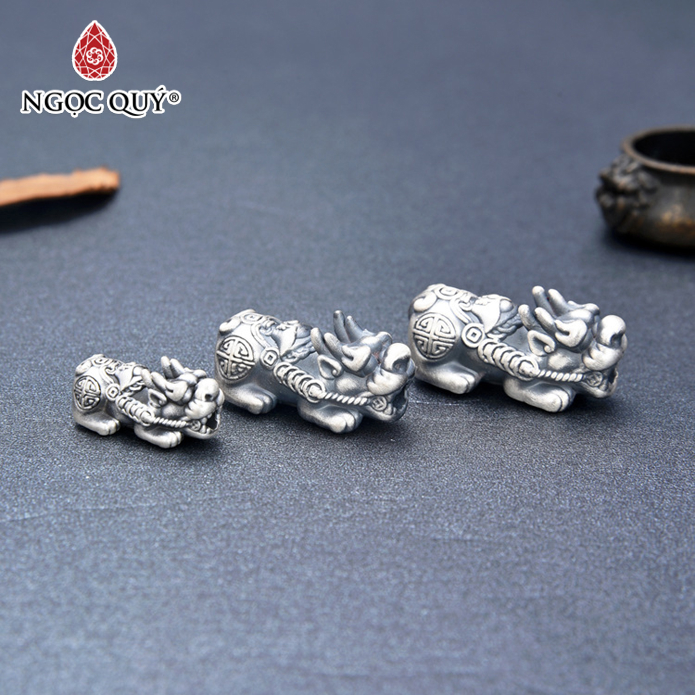 [HCM]Charm bạc tỳ hưu xỏ ngang - Ngọc Qúy Gemstones