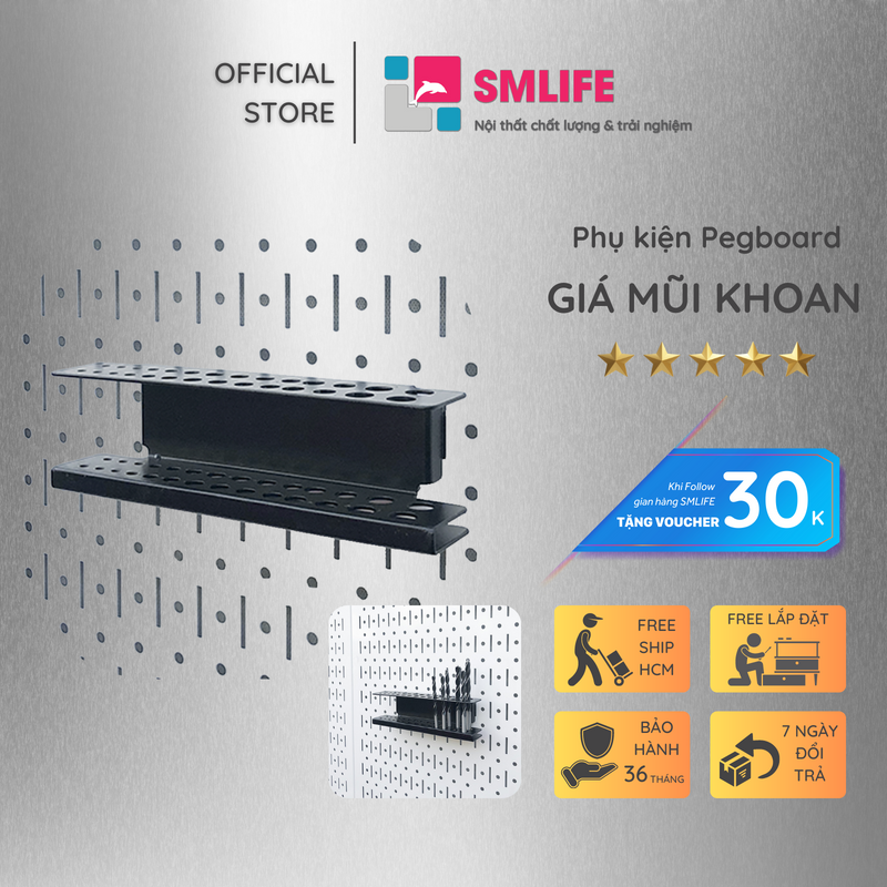 Giá mũi khoan Pegboard - Giá treo bằng thép sơn tĩnh điện - Phụ kiện móc treo dụng cụ Pegboard