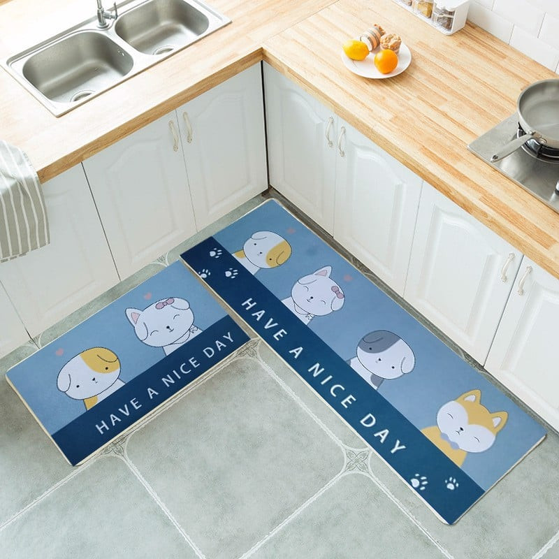 Bộ 2 Thảm Lau Chân 3D Nhà Bếp, Nhà Tắm Chống Trơn Trượt - Thảm Chùi Chân Trải Sàn Nhà Thấm Hút Nước