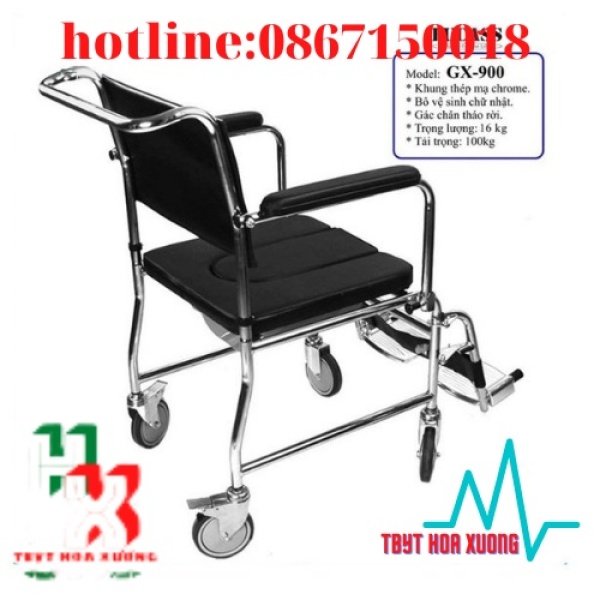 Ghế Bô Vệ Sinh cho người già Lucass GX-900, Có Đệm, có Bánh Xe, Chỗ Gác Chân