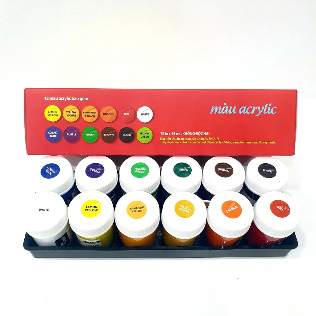 Hộp màu Acrylic Colokit ACR - C03  (Thiên Long) (12 lọ x 15ml)