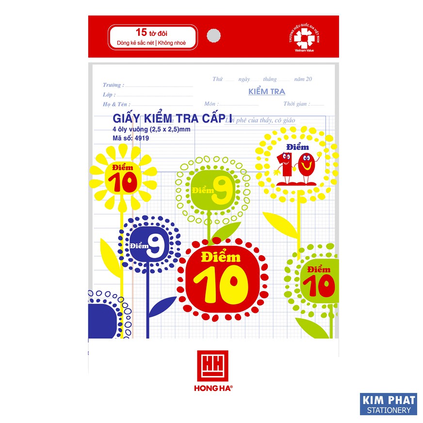Giấy kiểm tra Cấp 1, Cấp 2 Hồng Hà 4919 / 4933