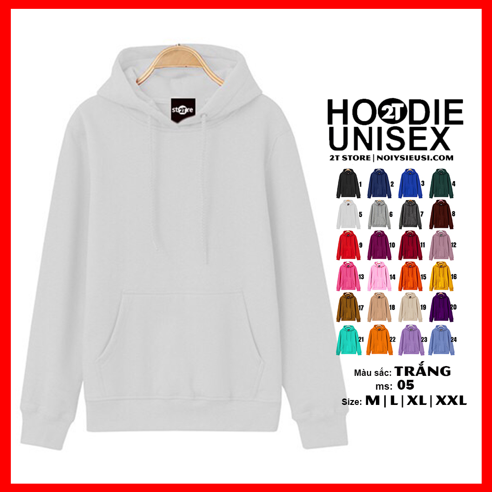 [4.4 HOÀN TIỀN 15%][HCM]ÁO KHOÁC NỈ HOODIE TRƠN NÓN 2 LỚP DÀY DẶN UNISEX 2T STORE - TRẮNG