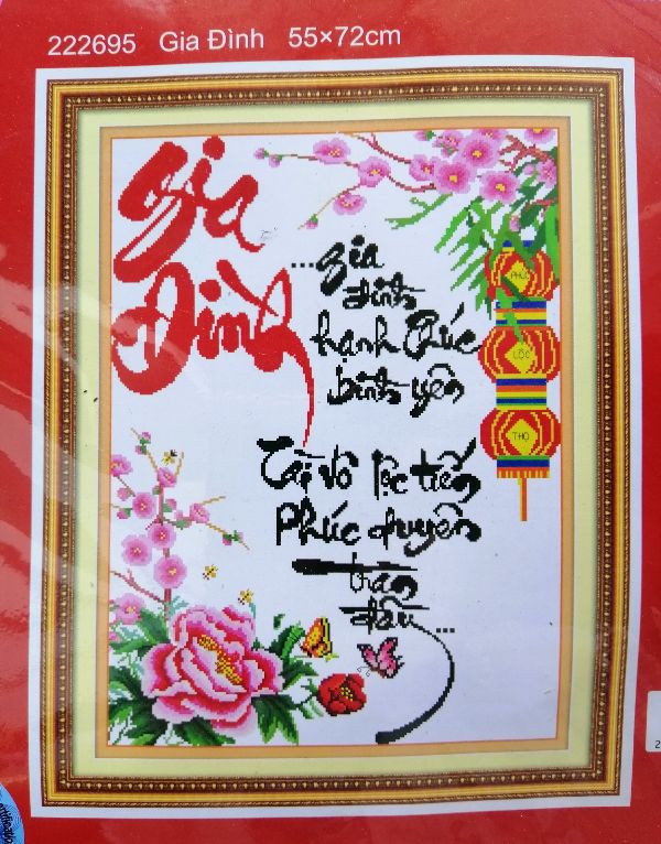 [HCM]Tranh thêu chữ thập gia đình lồng đèn 222695 - kích thước 55 * 72