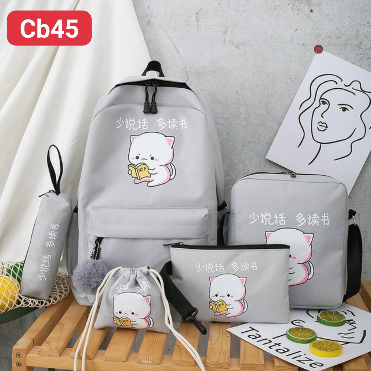 COMBO 4 MÓN mèo đọc sách bay lơ lửng mùa mưa cb45