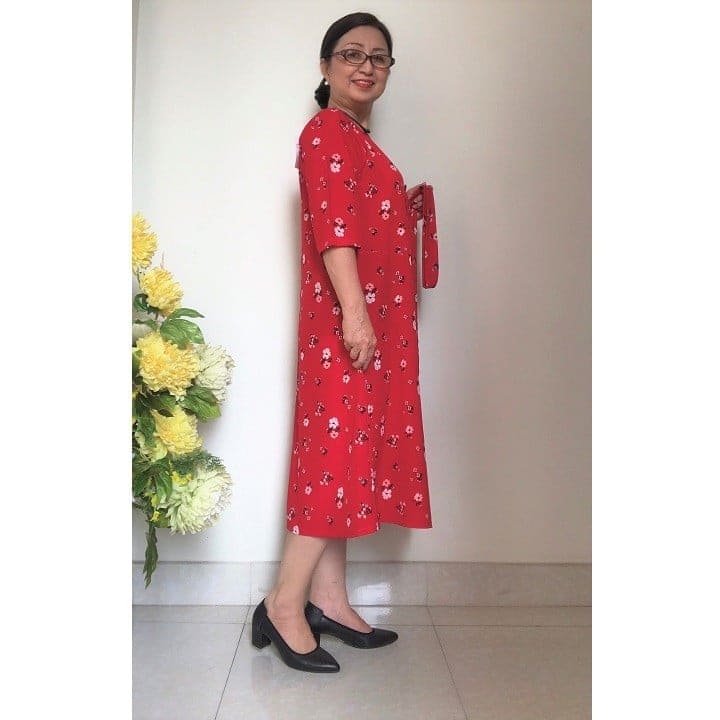 [HCM]Đầm Xòe Trung Niên Vải Lụa Nhật mềm co giãn nhẹ