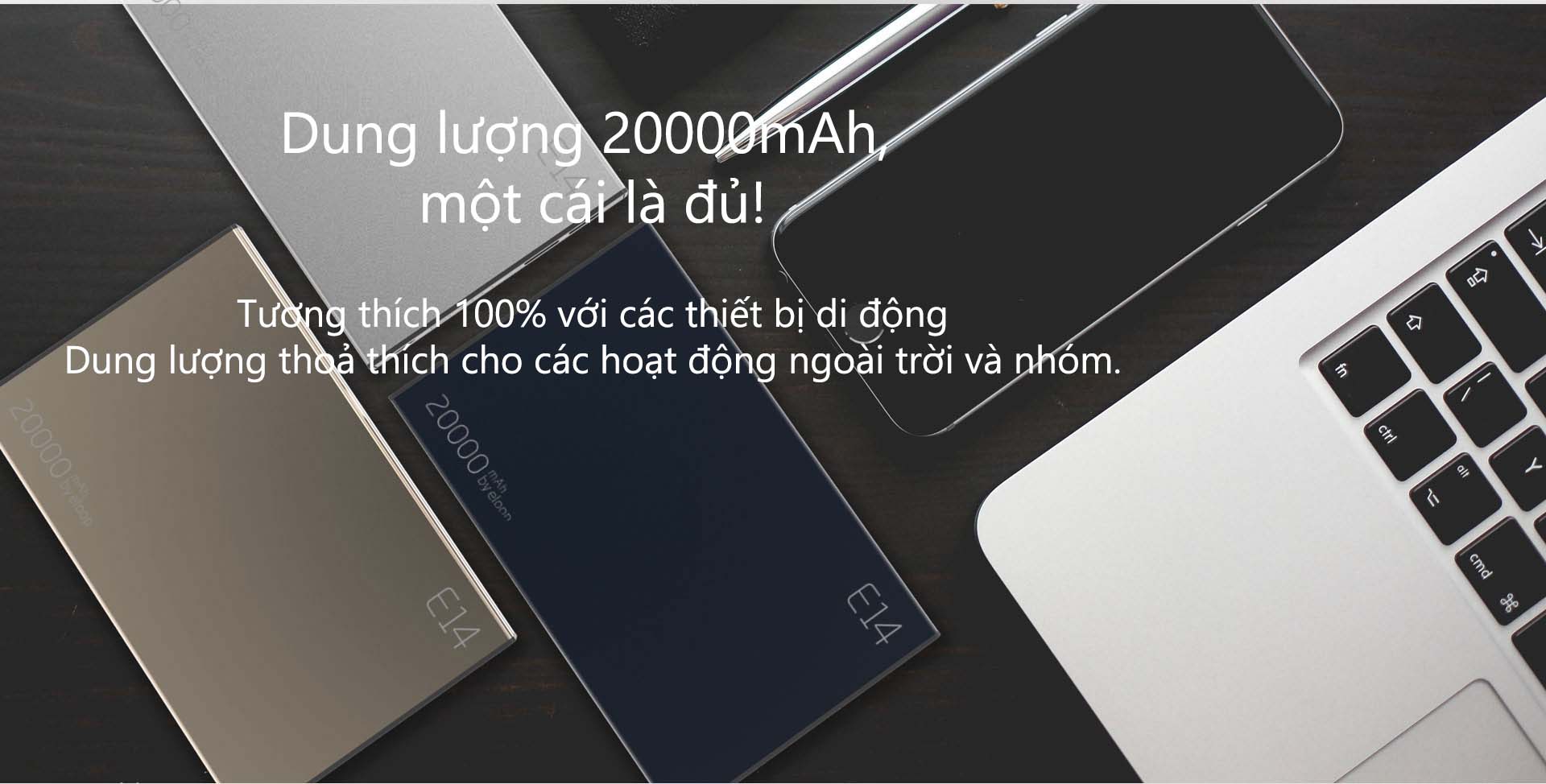 Pin Sạc Dự Phòng Eloop E14 20.000mAh - Hãng Phân Phối Chính Thức
