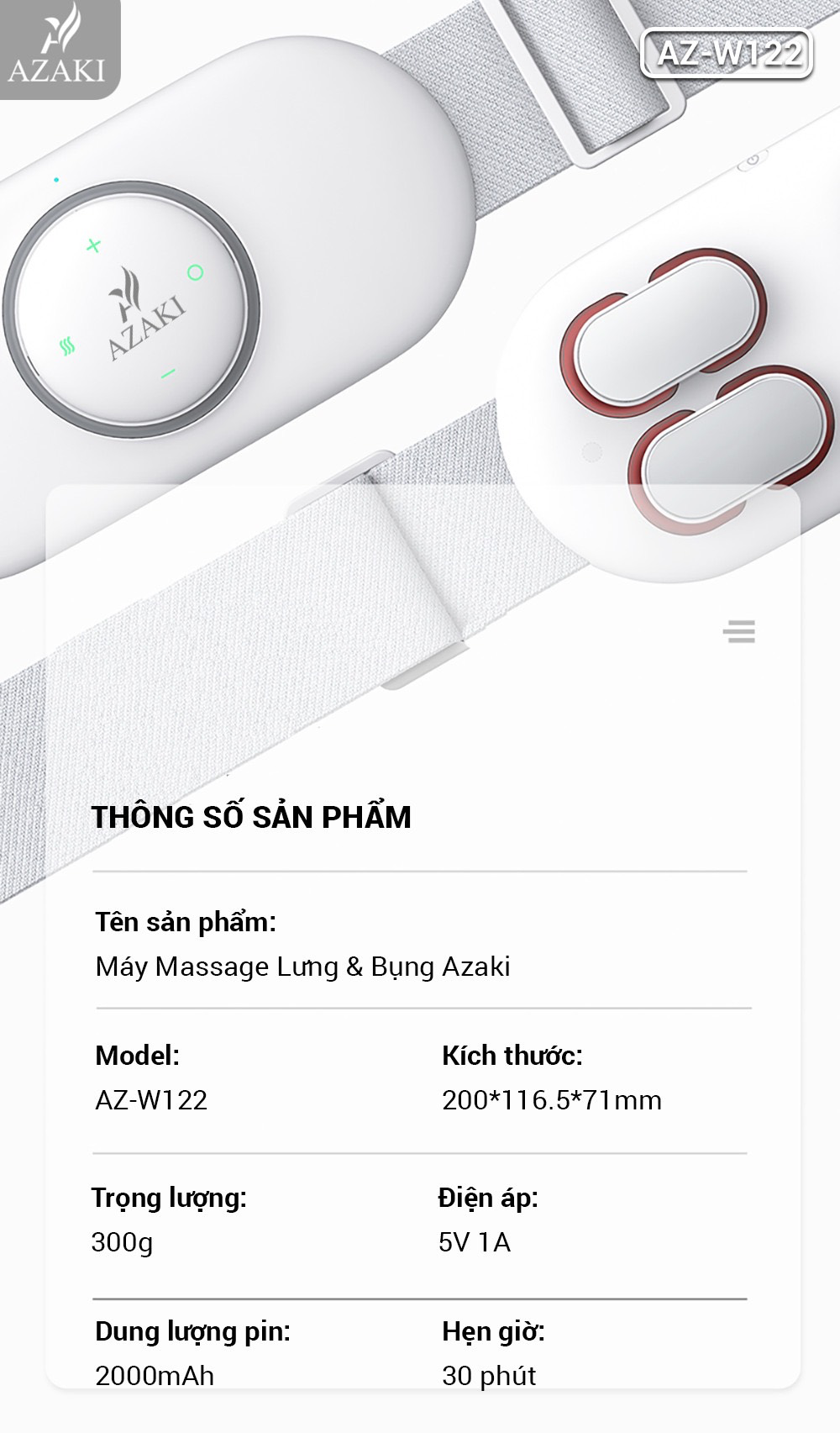 Máy Massage Lưng & Bụng Azaki W122