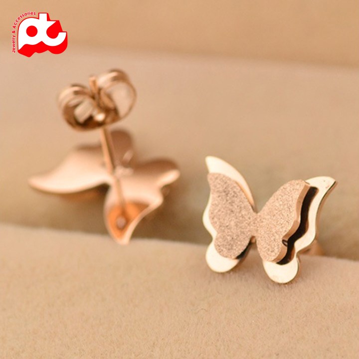 Bông tai titan nữ con bướm phun cát nhiều màu sang trọng xinh xắn đầy quyến rũ trangsucpt thép không gỉ cao cấp PTBTTNU1