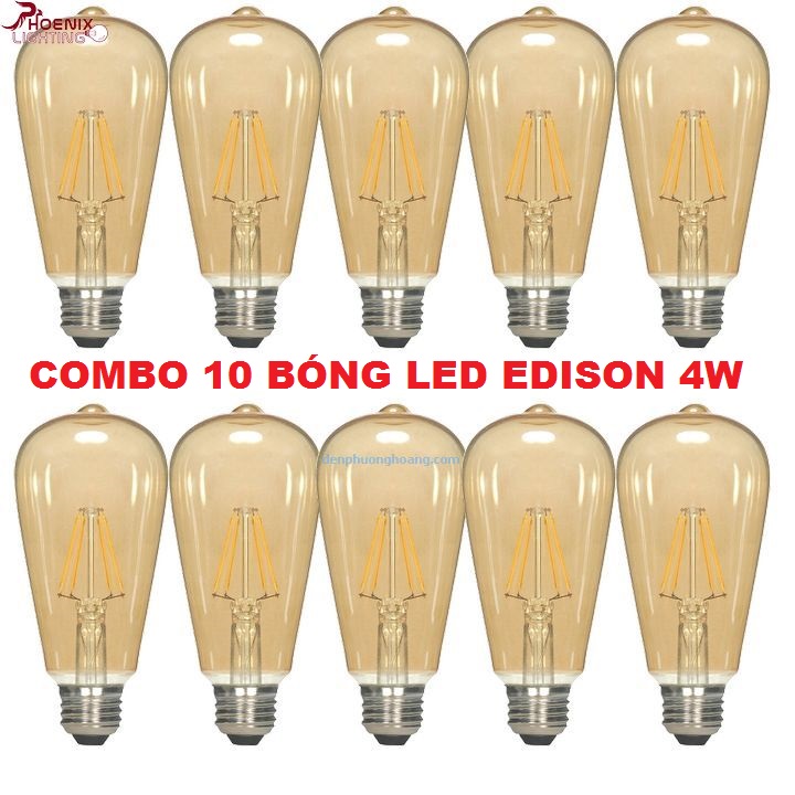 Combo 10 bóng led edison ST64 vỏ màu vàng nắng