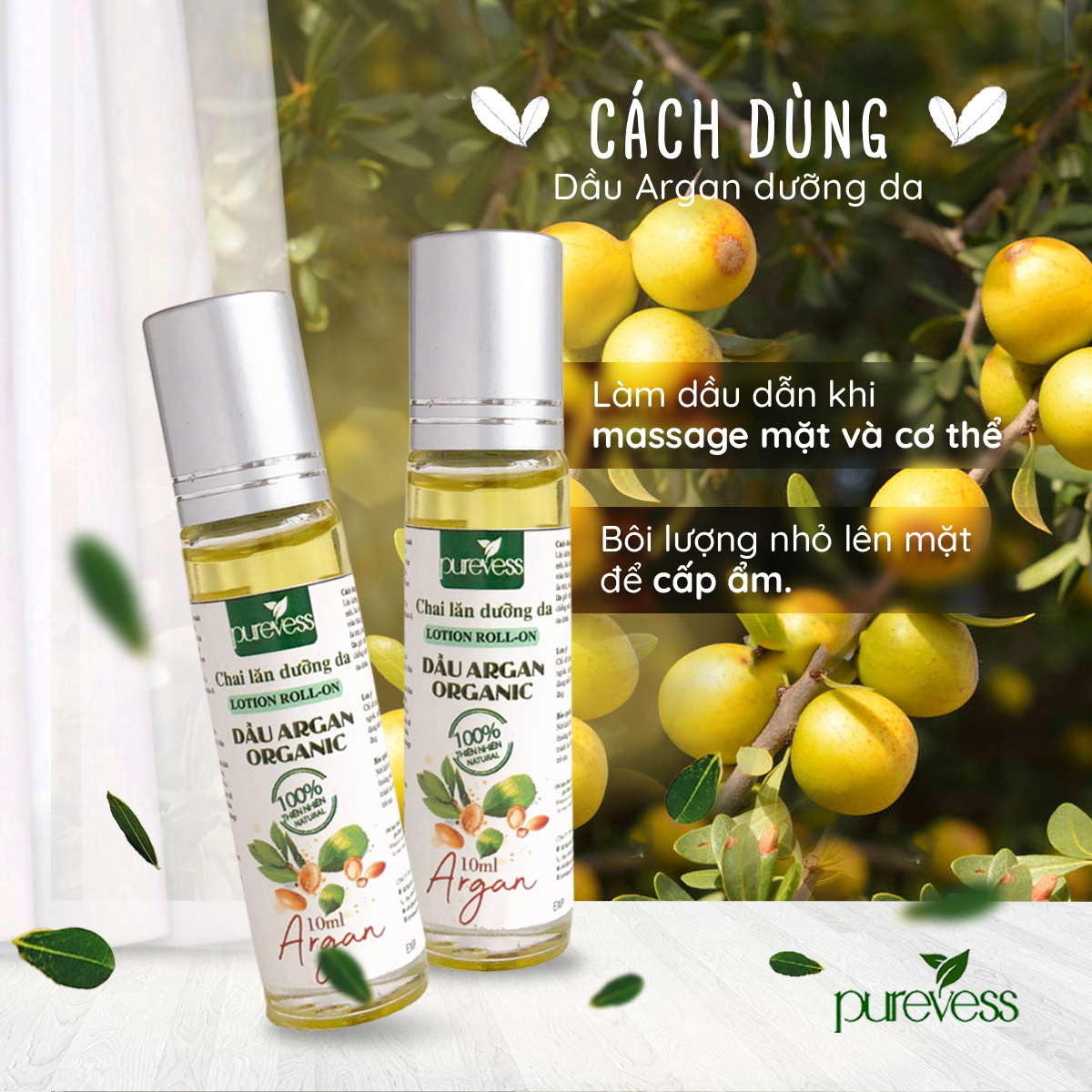 Dầu Argan Purevess - Dầu dưỡng tóc - Dầu dưỡng body. Dung tích: 10ml